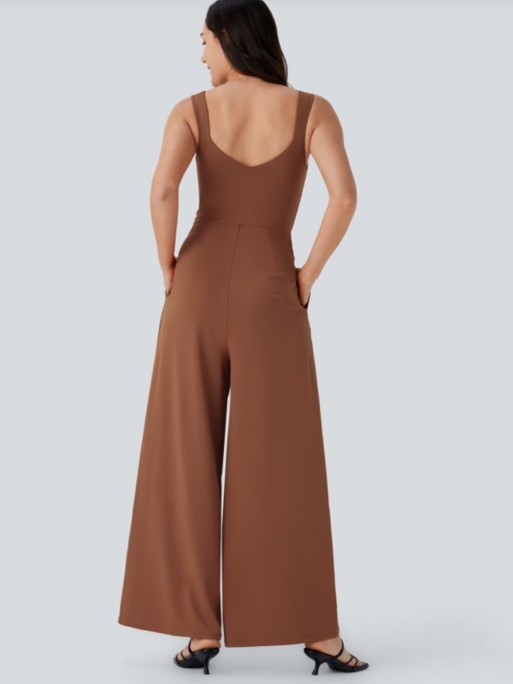 Halara U Back Sleeveless Casual Jumpsuit with Pockets Rust Red Medium NWT - Picture 3 of 6